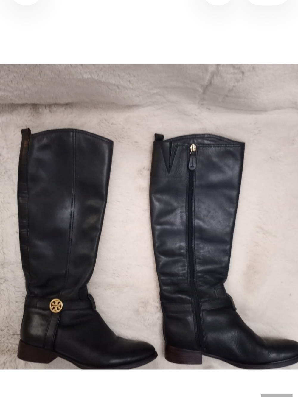Tory Burch Black Brazilian Leather Gold Logo Equestrian Minimalist 90s Boot 8 - Picture 2 of 10